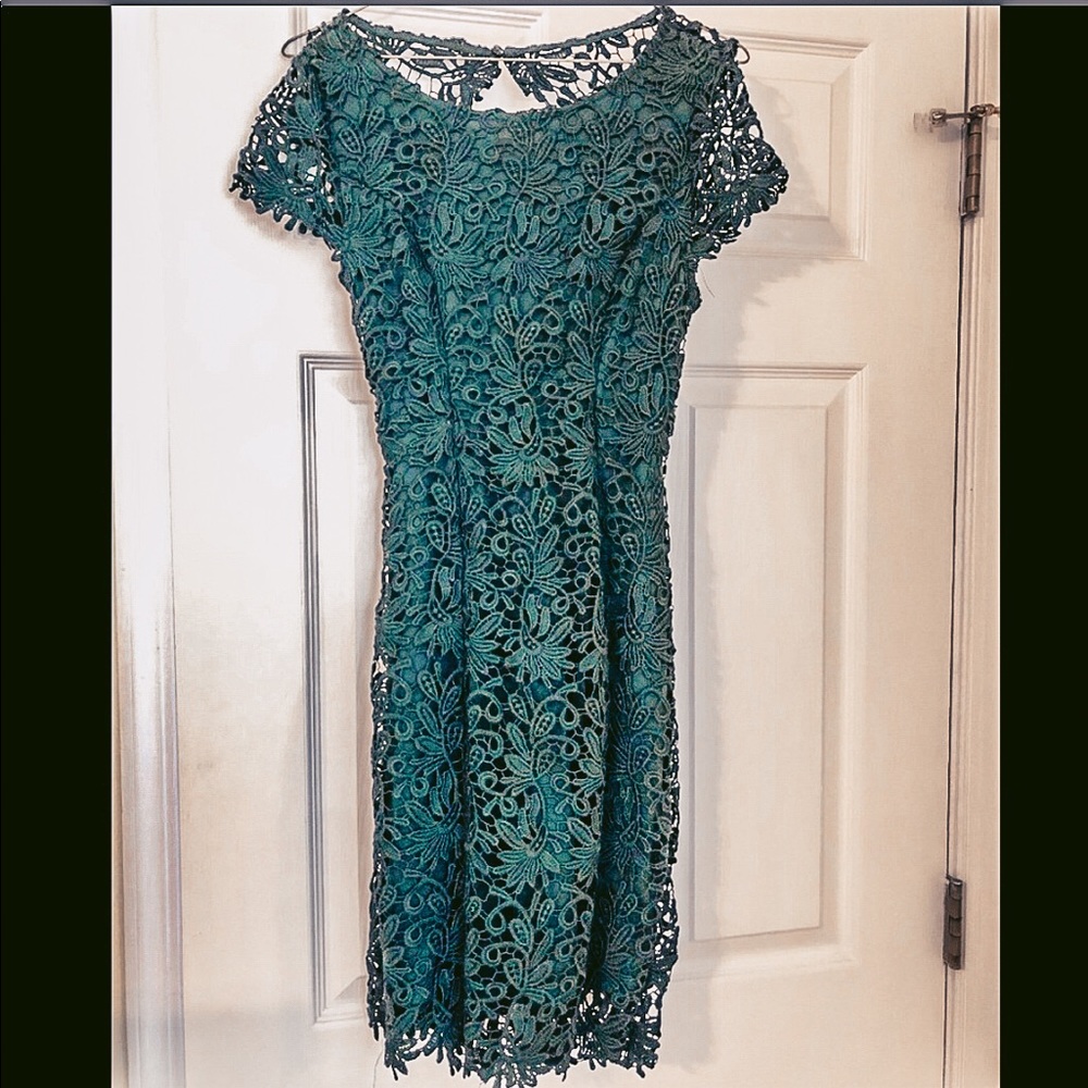 Lulus Forest Green backless lace pencil dress!